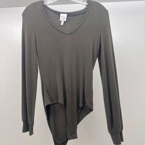 Belle Du Jour Olive Long Sleeve Bodysuit